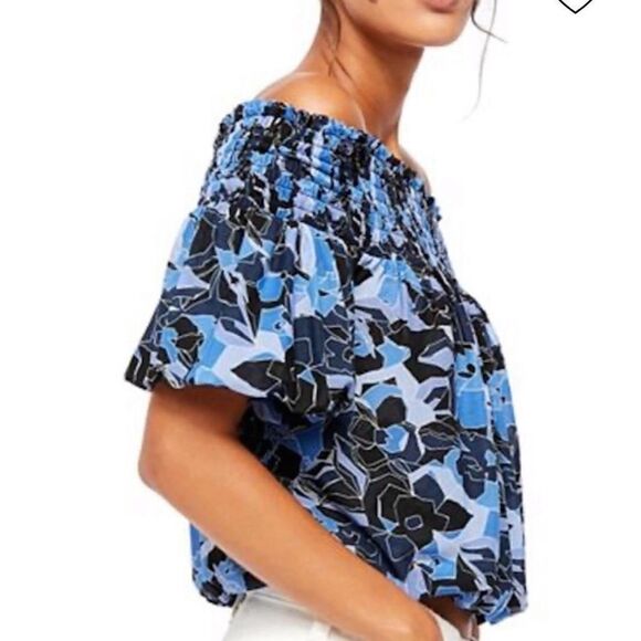 Free People Technicolor Blue Bubble Top Dark Combo Small - Picture 8 of 9